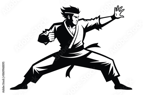 Iconic Martial Arts Silhouette Vector of a Masterful Combat Technique