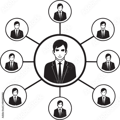Businessman connected to team members in professional network