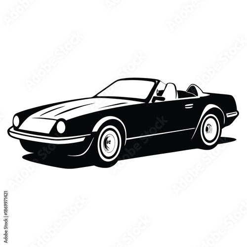 Luxury convertible car silhouette, black and white side view vehicle vector illustration