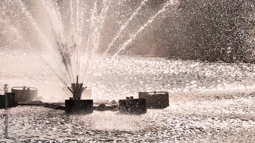 Water jets sparkling in sunlight creating a refreshing summer atmosphere in Moscow
