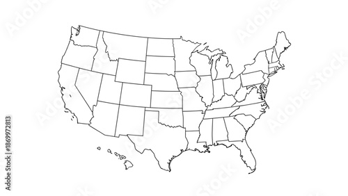 Clean vector outline map of the United States, highlighting all contiguous state divisions, ideal for geographical studies, educational resources, and versatile design projects