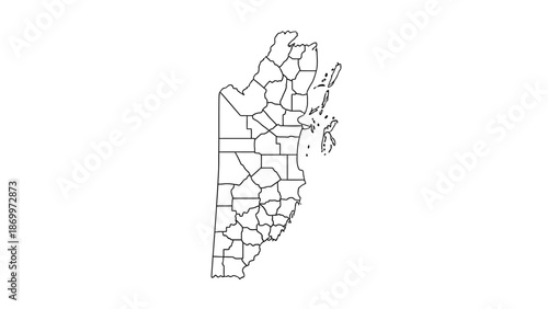 Outline map of Belize showcasing its administrative and political divisions, a versatile graphic for geographical studies, regional planning, and educational presentations