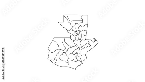 Detailed outline map of Guatemala, showcasing its administrative divisions and departments, ideal for geographical studies, political presentations, and regional planning concepts