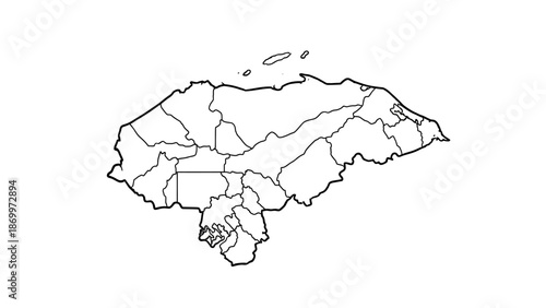 Outline vector map of Honduras, showcasing its administrative departments and national borders. A detailed graphic for geographical representation, travel planning, and educational resources