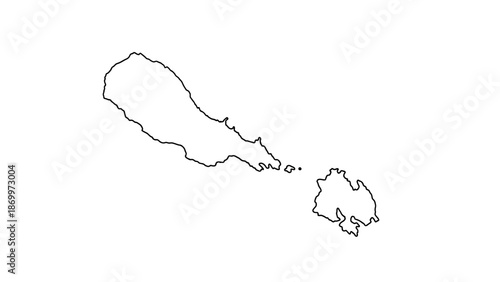 Abstract vector outline of two distinct landmasses, illustrating geographical contours and island forms for cartographic representation and minimalist design projects