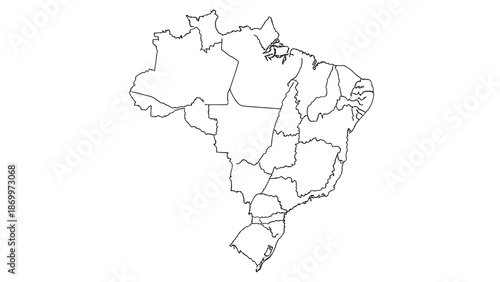 Clean and detailed outline map of Brazil, clearly showing its administrative states and internal political borders, ideal for educational resources, graphic design projects, and geographical studies