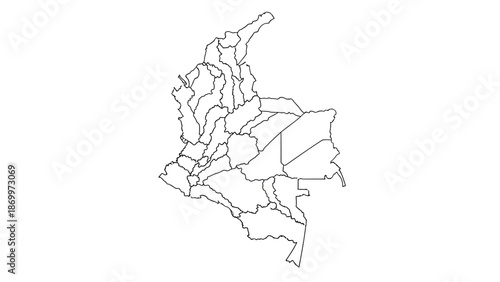 Detailed vector outline map of Colombia, showcasing its administrative departments and regional divisions for geographical, educational, and design applications