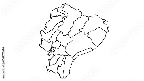Detailed vector outline map of Ecuador, clearly illustrating all administrative provinces, suitable for educational content, geographic presentations, and cartography design projects