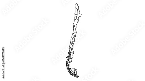 Detailed outline map of Chile, showcasing its administrative regions with clear internal borders, ideal for educational resources, geographical analysis, and travel planning projects