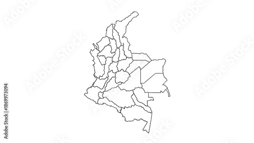 Detailed outline map of Colombia showcasing its administrative departments and regions, ideal for geographic studies, educational resources, and informational graphics
