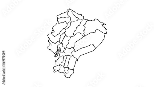 Detailed vector outline map of Ecuador, showcasing its administrative divisions and provinces, a geographical concept for educational or travel-related design projects and content