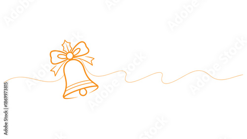 Orange Continuous Line Art Illustration of a Christmas Bell with a Ribbon Bow