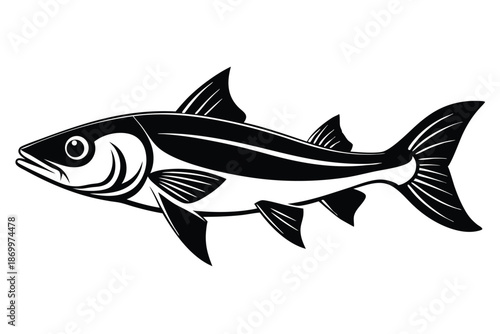 Profile View of a Common Snook Fish Silhouette, Black Graphic Symbol for Angling and Sport Fishing