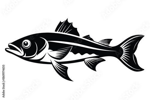 Decorative Silhouette of a Common Snook Fish, Black and White Vector Illustration for Coastal Decor