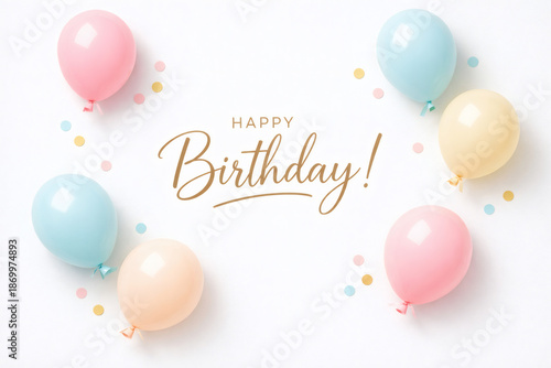 Wallpaper Mural "Pastel Balloon Birthday Greeting with Gold Script and Confetti on White Background – Soft and Cheerful Design for Invitations, Cards, and Celebration Graphics" Torontodigital.ca
