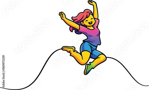 cartoon girl jumping over skipping rope