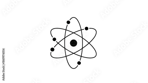 Simple black atom icon on white background.