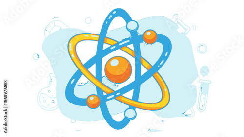 Simplified illustration of an atom with orbiting electrons and nucleus.