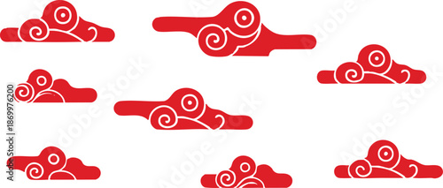 cloud sky Chinese traditional clouds. Asian decorative element for design sky or pattern. Korean and japanese cloudy set. Light cloud in paper cut style for festival new year 