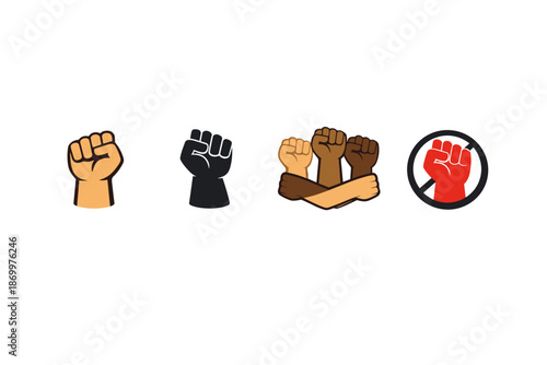 Fist icons representing solidarity, diversity, and protest against oppression