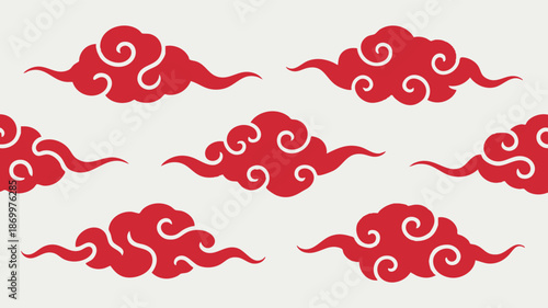 cloud sky Chinese traditional clouds. Asian decorative element for design sky or pattern. Korean and japanese cloudy set. Light cloud in paper cut style for festival new year