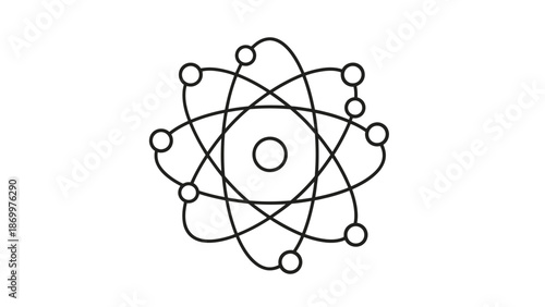 Simple Line Drawing of an Atom Model with Electrons Orbiting Nucleus.