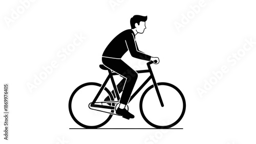 Man Riding a Bicycle in Simple Line Art.