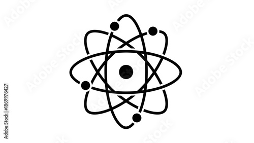 Simple black atom icon on white background.