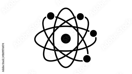 Simple black atom icon on white background.