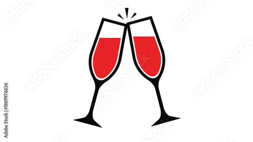 Two wine glasses clinking together with red liquid inside