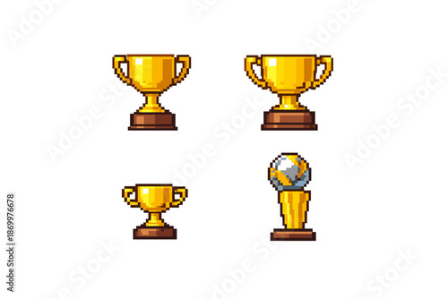 Collection of pixel art trophies and awards for gaming and sports achievements