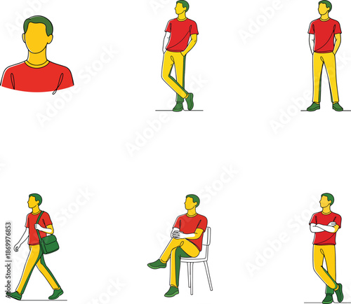 set of people in different poses and actions