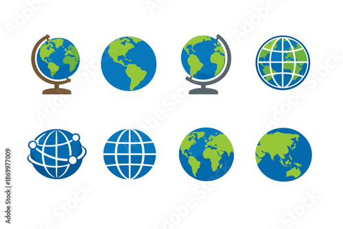 Collection of diverse globe icons representing Earth and global concepts