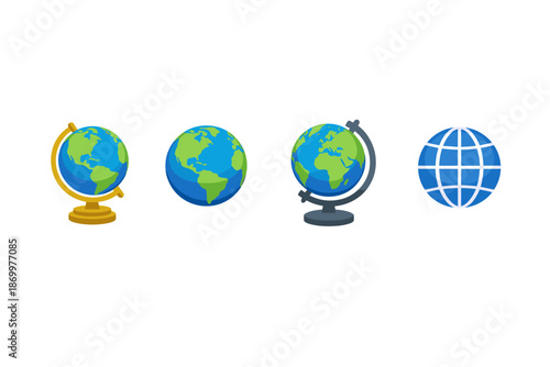 Collection of four different globe icons representing Earth and global concepts