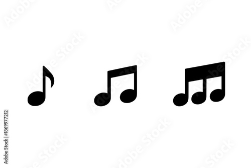 Collection of black musical notes on a white background, simple and clean design