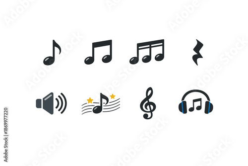 Collection of musical notes and audio symbols for creative projects