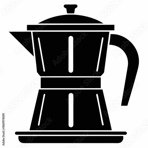 Black and white illustration of a stovetop espresso maker coffee pot