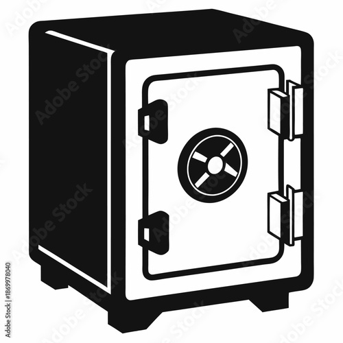Black and white illustration of a sturdy steel safe box