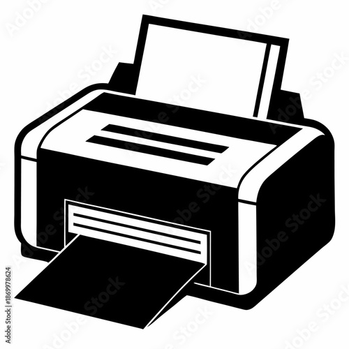 Black and white printer icon office equipment technology device printing machine inkjet laser print paper document supplies workstation business supplies