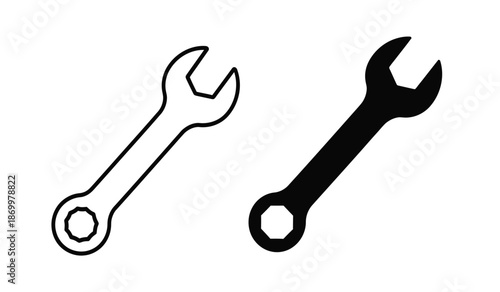 Two wrenches one black and one outlined in black on a for tools or repair concepts