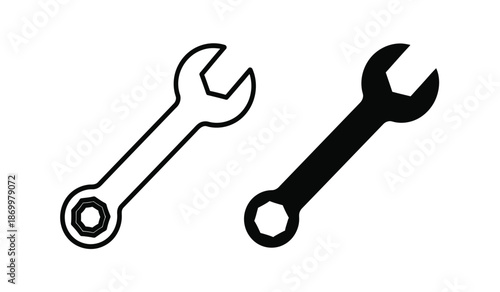 Two wrenches in black and white colors for repair and maintenance work