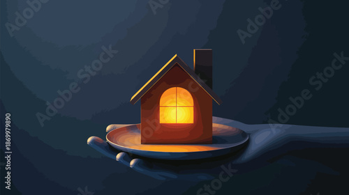 3D Hand Holding House Real Estate Vector Concept