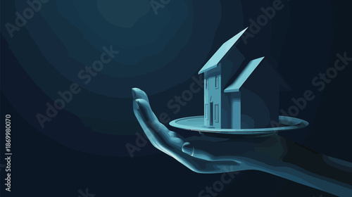 3D Hand Holding House Real Estate Vector Concept