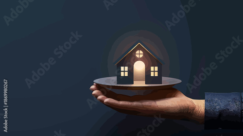 3D Hand Holding House Real Estate Vector Concept