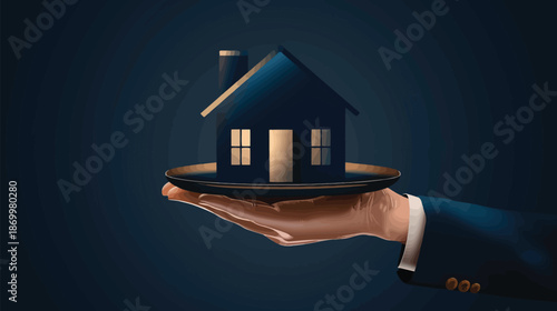 3D Hand Holding House Real Estate Vector Concept