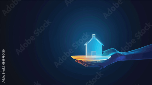 3D Hand Holding House Real Estate Vector Concept