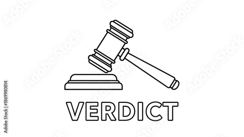 A simple line drawing of a gavel and the word verdict prominently displayed below