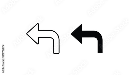 Black and white curved arrow icons for direction and navigation purposes online