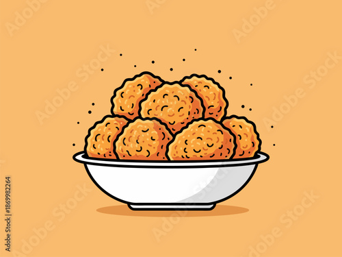 Delicious Chicken Nuggets Vector Illustration in a Bowl, Crispy and Golden Food Art