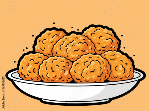 A delicious bowl of fried chicken nuggets, a vector illustration on an orange background, perfect for menus, food blogs, and culinary art